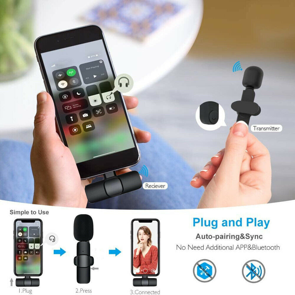 Lavalier Mini Microphone Wireless Audio Video Recording With Phone Charging  Wireless Lavalier Microphone Broadcast Lapel Microphones Set Short Video Recording Chargeable Handheld Microphone Live Stre